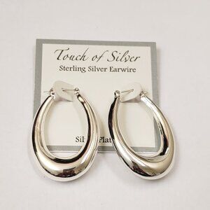 Touch of Silver, NWT, Sterling Silver Earwire, Oblong hoop pierced wide earrings